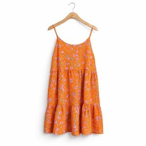 EVERLY Orange Floral Tiered Tie-Back Sundress
